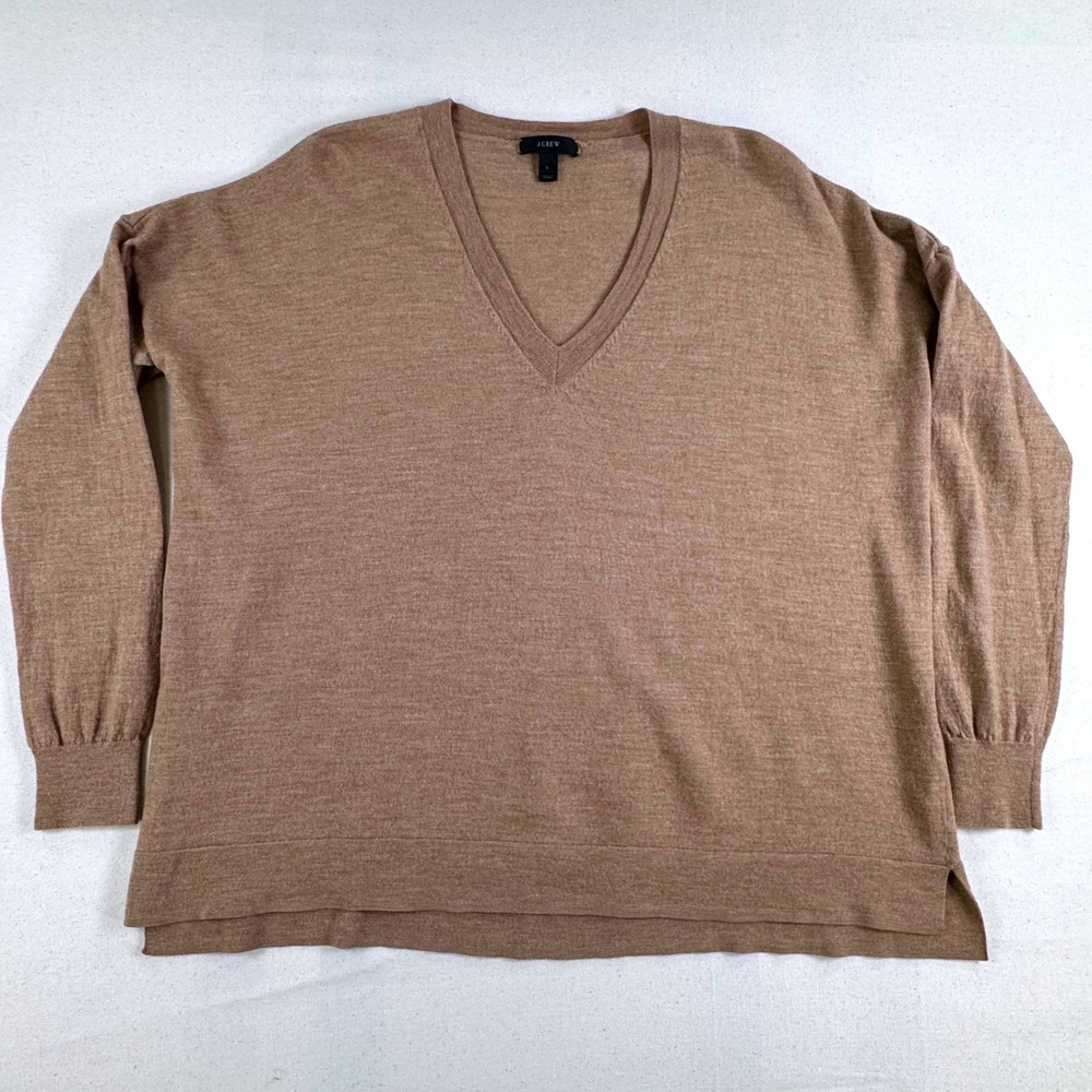 J. Crew Mens Merino Wool V-Neck Sweater Tan Heather Relaxed Fit 04842 Large
